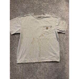 Carhartt FR Flame Resistant T-Shirt Mens XL White Pocket Cotton Workwear *